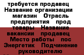 требуется продавец › Название организации ­ магазин › Отрасль предприятия ­ прод.товары › Название вакансии ­ продавец › Место работы ­ пос.Энергетик › Подчинение ­ руководителю › Минимальный оклад ­ 20 000 › Максимальный оклад ­ 20 000 › Возраст от ­ 27 › Возраст до ­ 40 - Иркутская обл., Братский р-н, Братск г. Работа » Вакансии   . Иркутская обл.